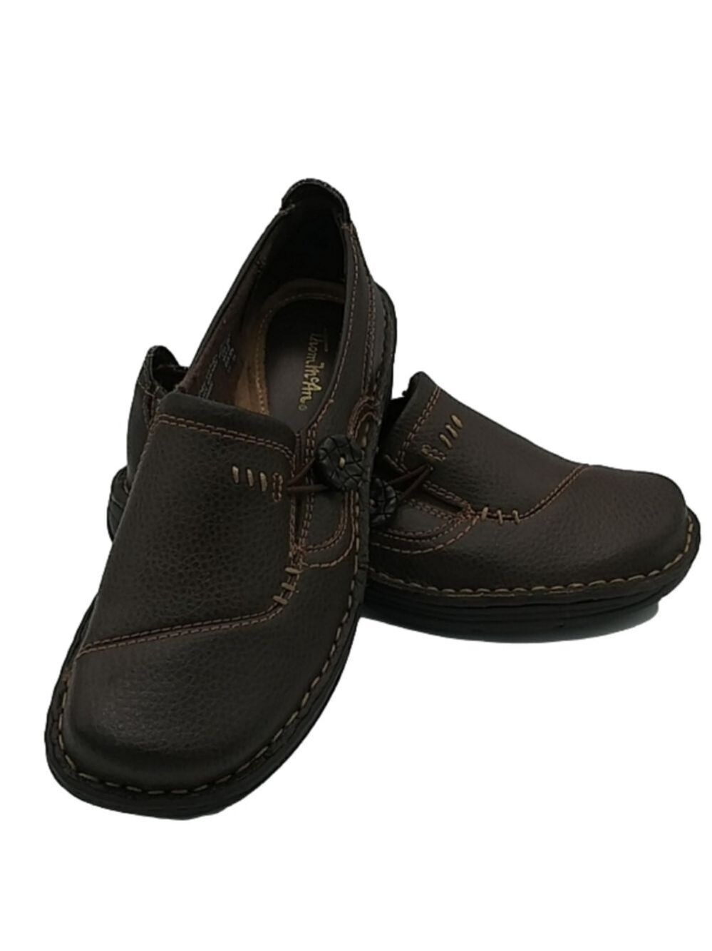𝅺Thom McAn Houston Brown Leather Upper Round Toe Low Heel Slip On Loafer Shoe